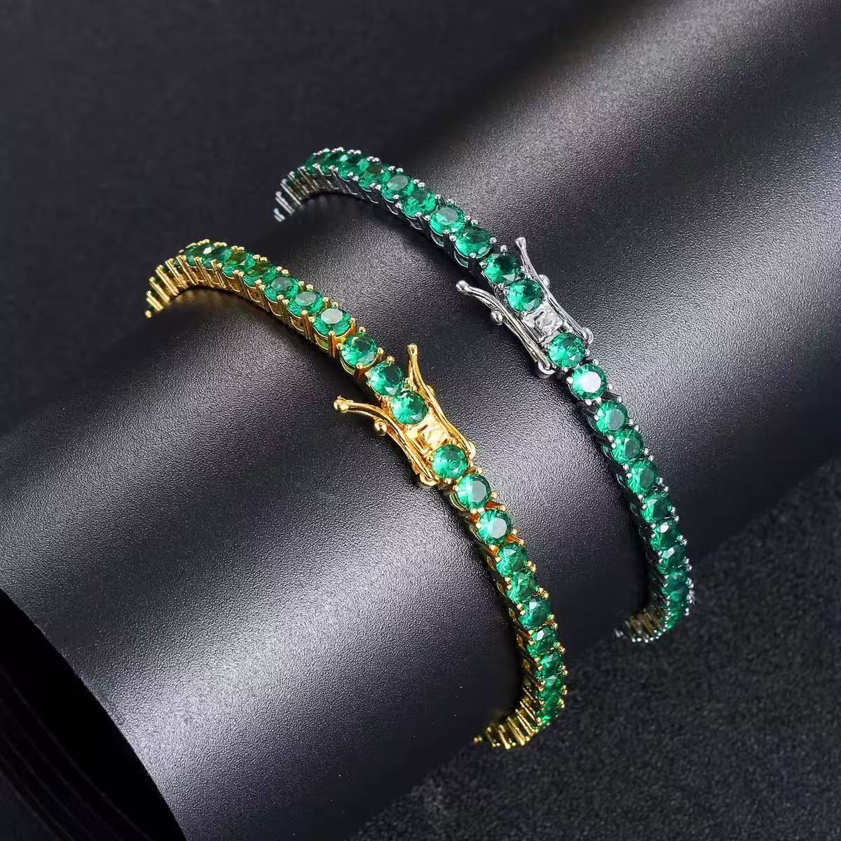 4mm Green Zircon Copper Plated Tennis Bracelet Necklace Set