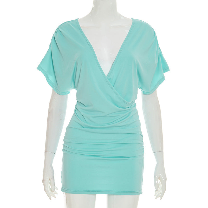 Solid Color V-Neck Bodycon Dress