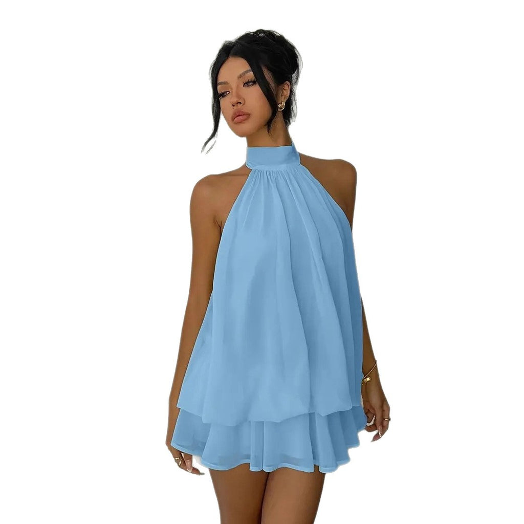 Women Halter Neck Chiffon A-Line Dress