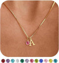 Women's 14K Gold Plated Initial Birthstone Necklace Clavicle Chain