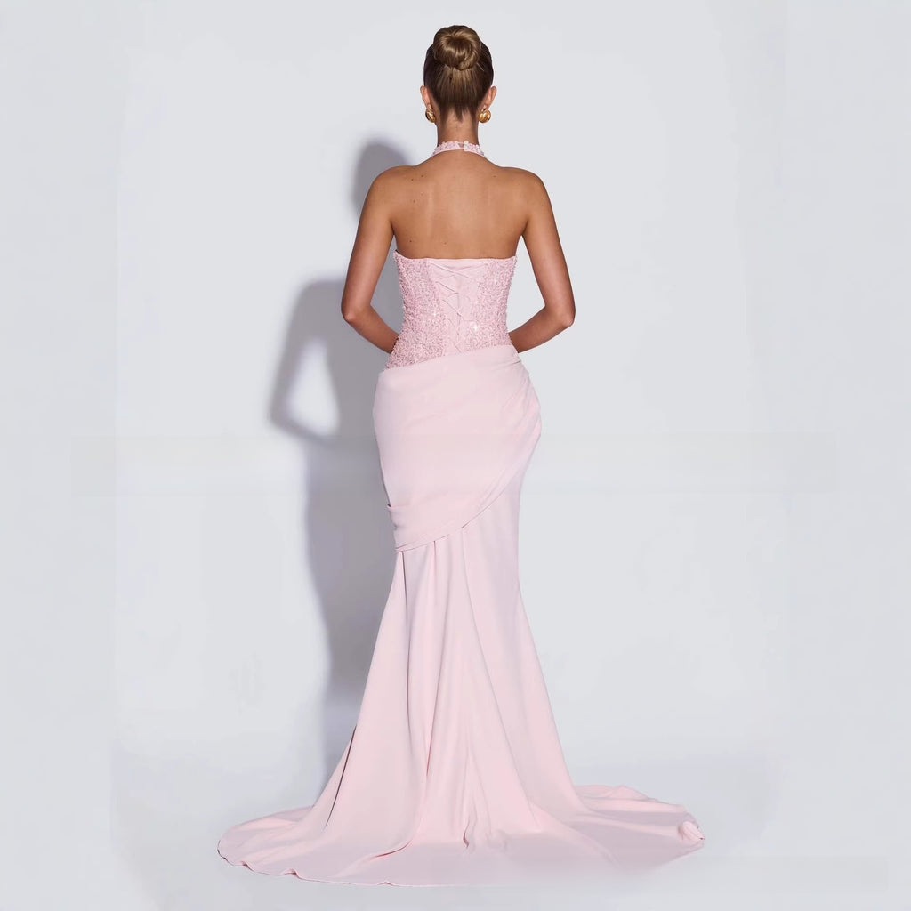 Womens Halter Neck Mermaid Evening Dress