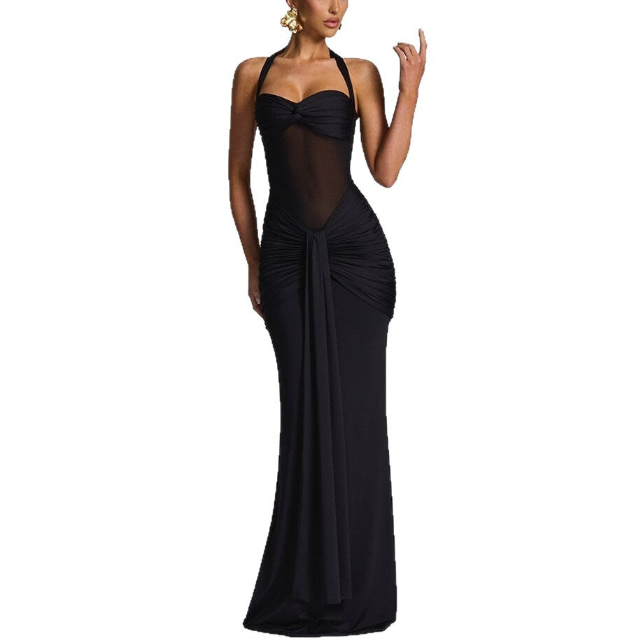 Elegant Pleated Backless Long Dress