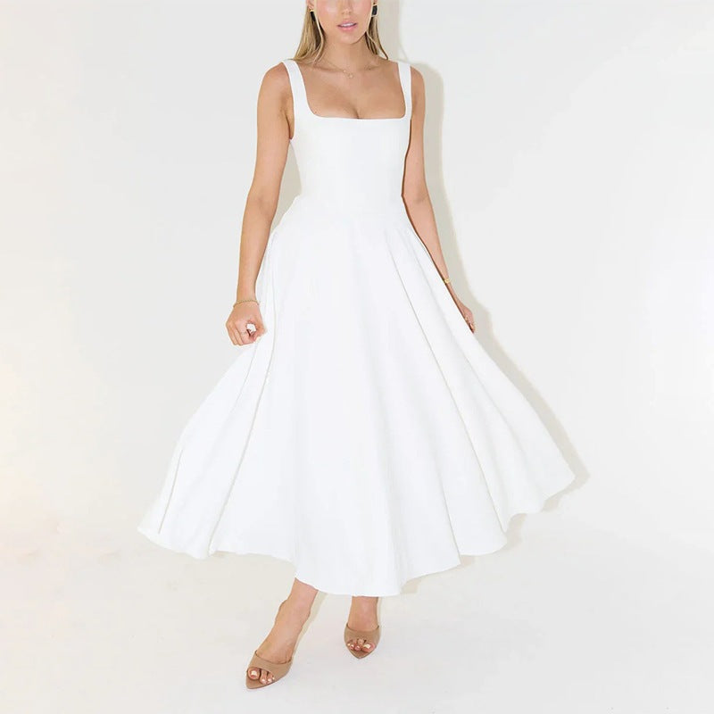 Elegant Sleeveless Midi Dress with Straps