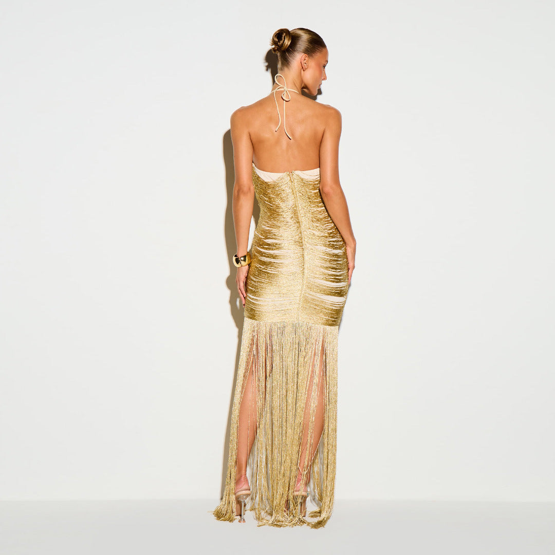 Sexy strapless deep V-neck long dress
