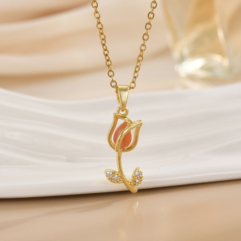 Tulip Flower Design Titanium Steel Necklace