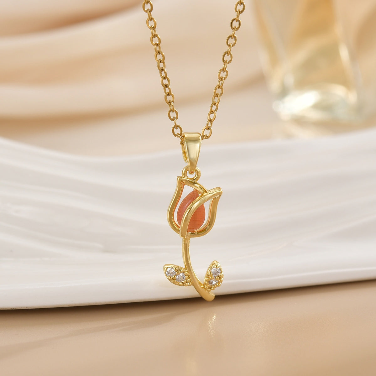 Tulip Flower Design Titanium Steel Necklace