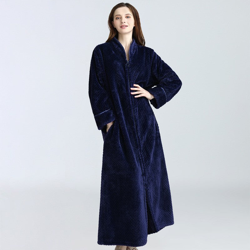 Flannel Nightdress, Bathrobe for Women, Fleece-Lined and Thickened