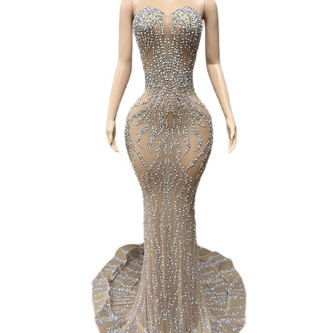 Elegant Strapless Diamond Evening Gown