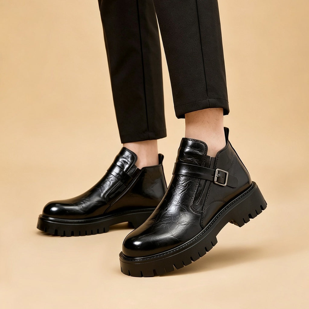 Mens Retro Chelsea Boots Thick Sole Slip-On