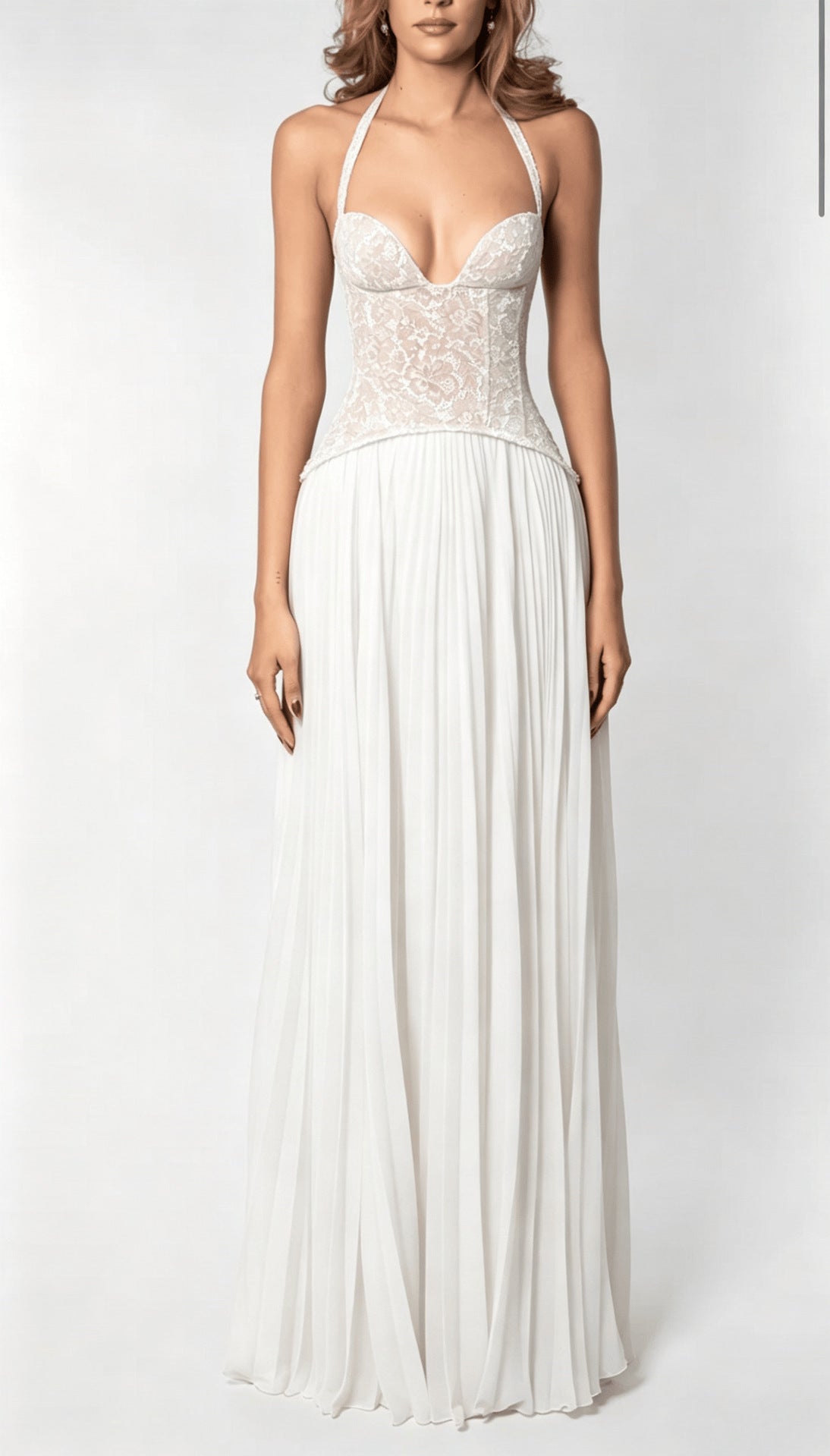 Halter Neck Pleated Backless Dress