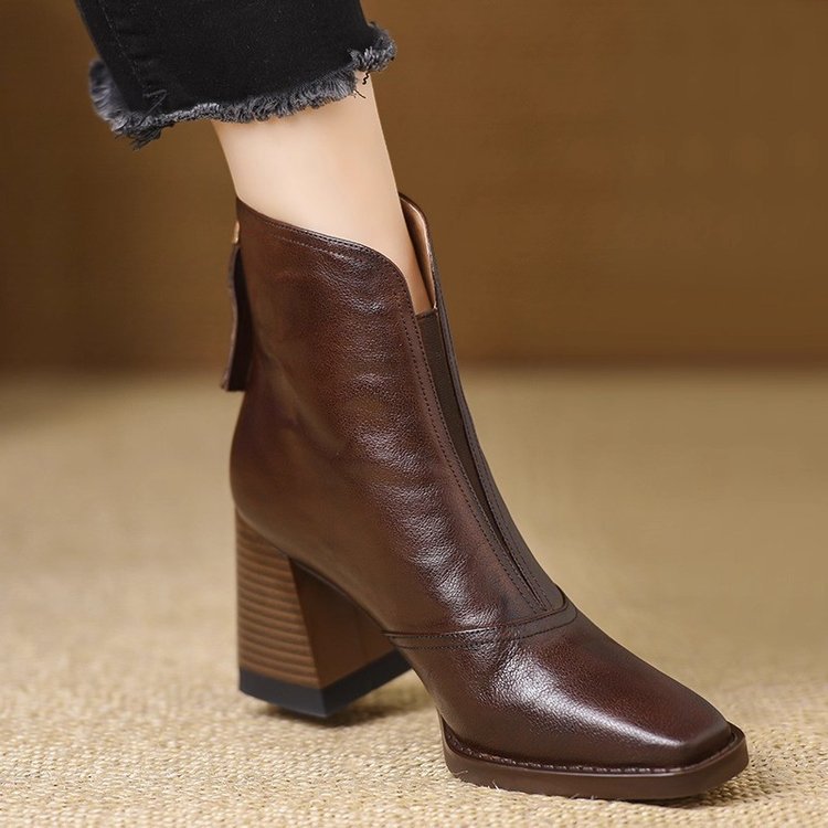 Women Retro Square Toe Ankle Boots