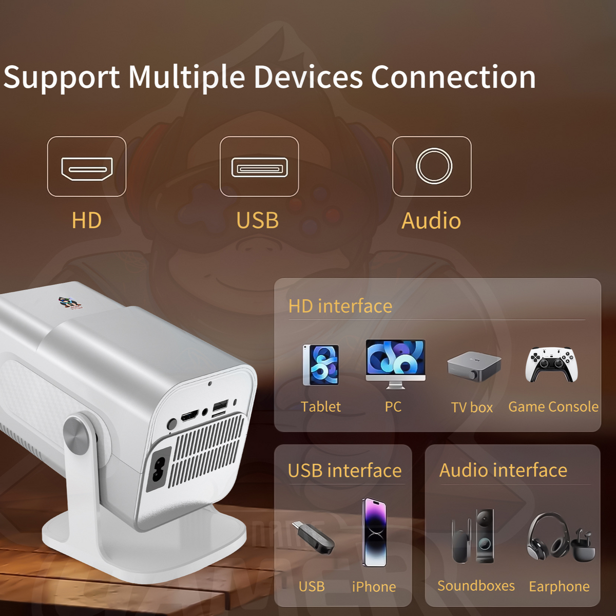 Portable HD Projector with Bluetooth Voice Remote