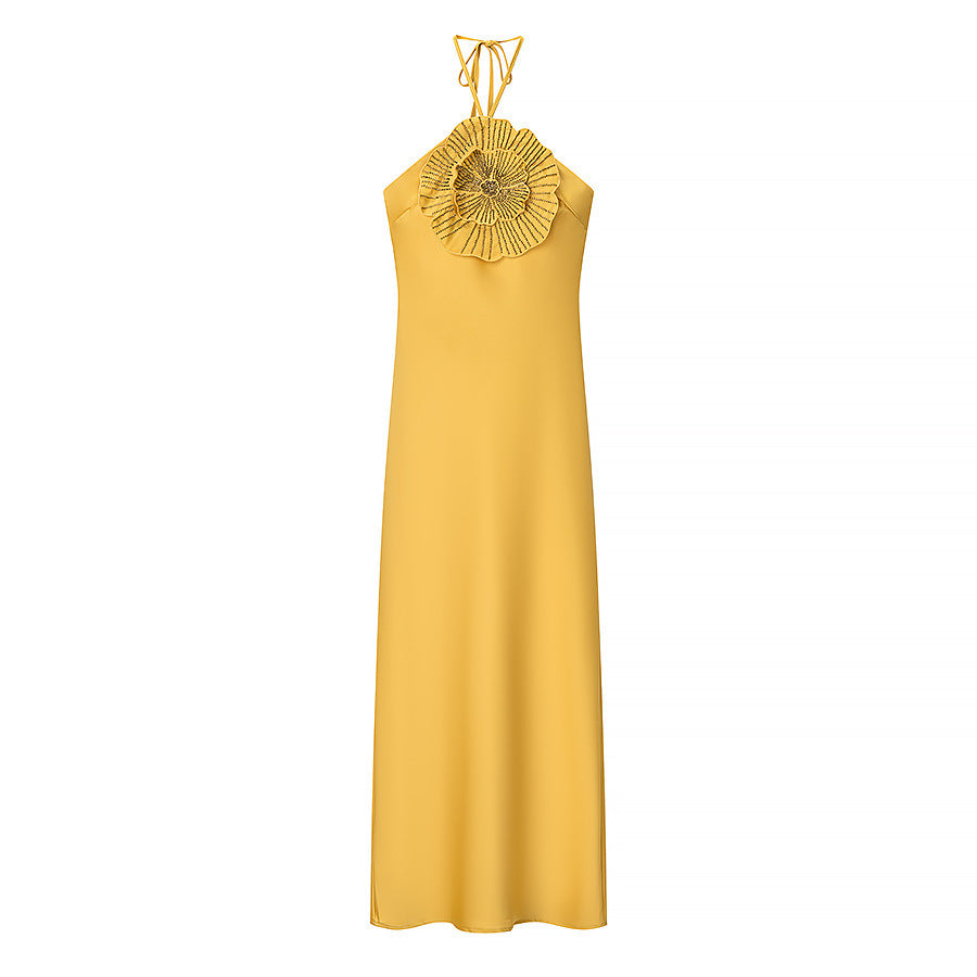 Halter Neck Rhinestone Flower Dress