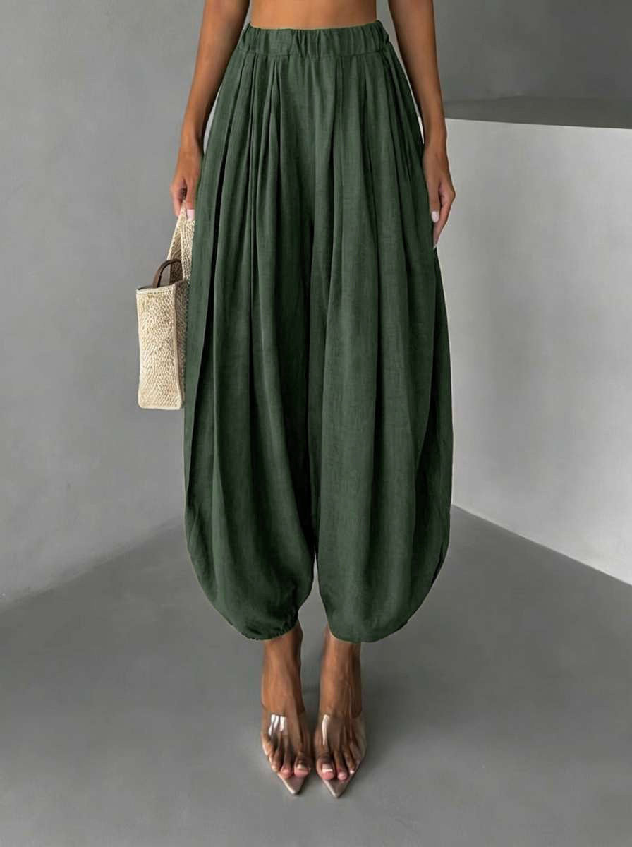 Elastic Waisted Solid Color Lantern Pants