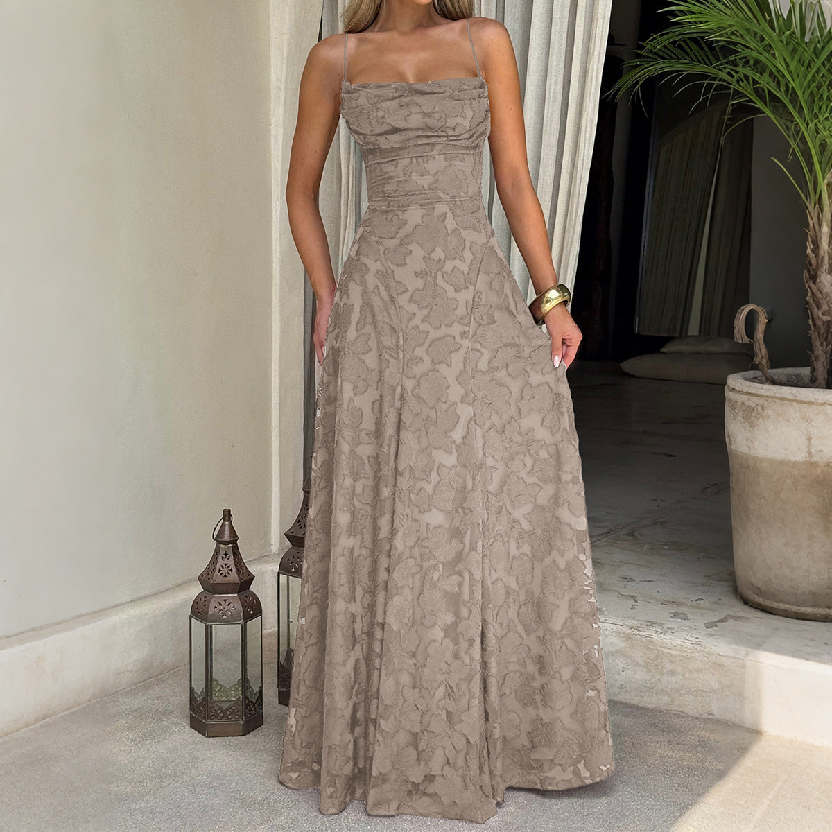 Elegant Suspender High Waist Long Dress