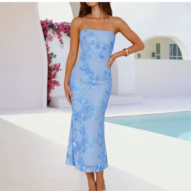 Embroidered Off-Shoulder Bodycon Dress