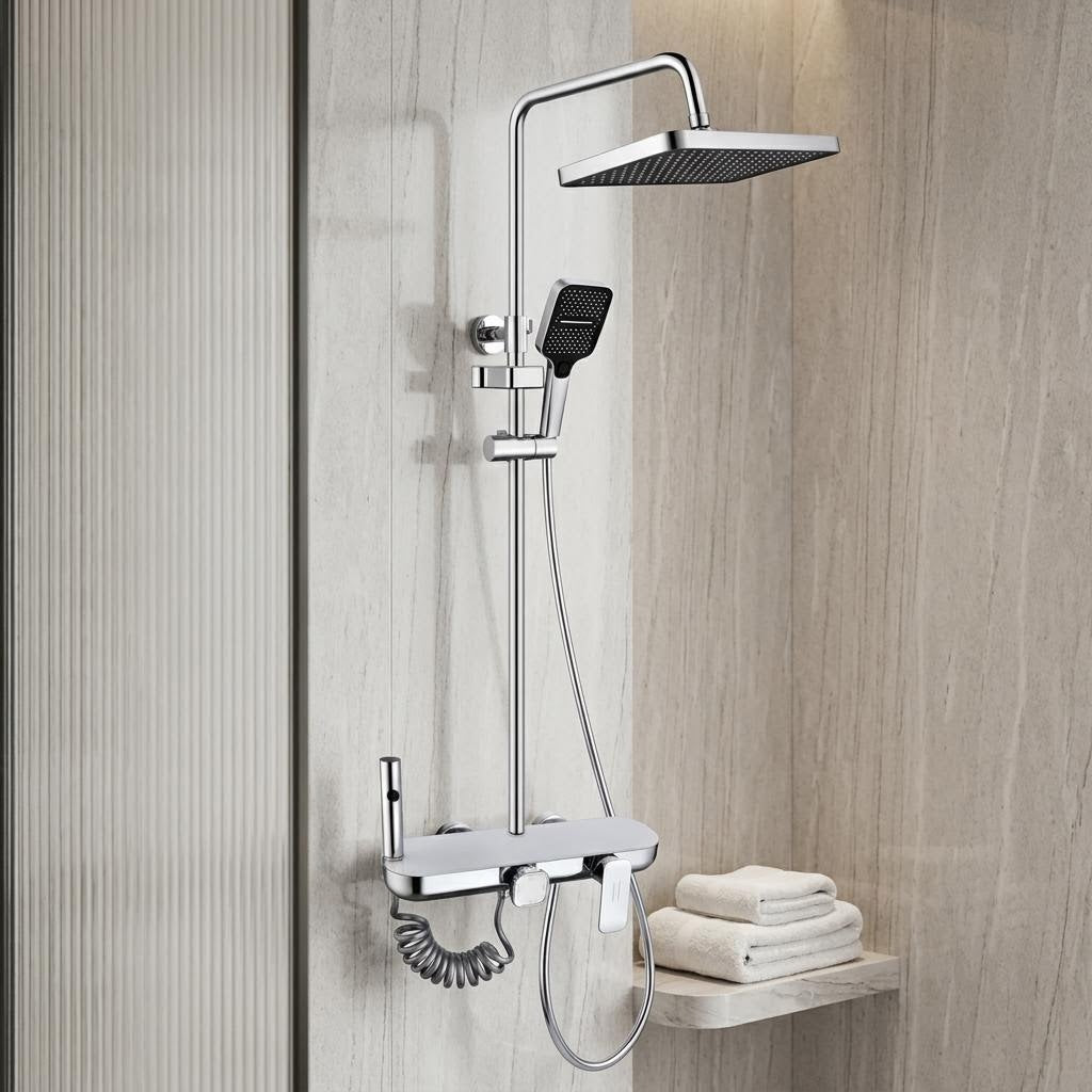 All-Copper Waterfall Pressurized Shower Set with Temperature Control