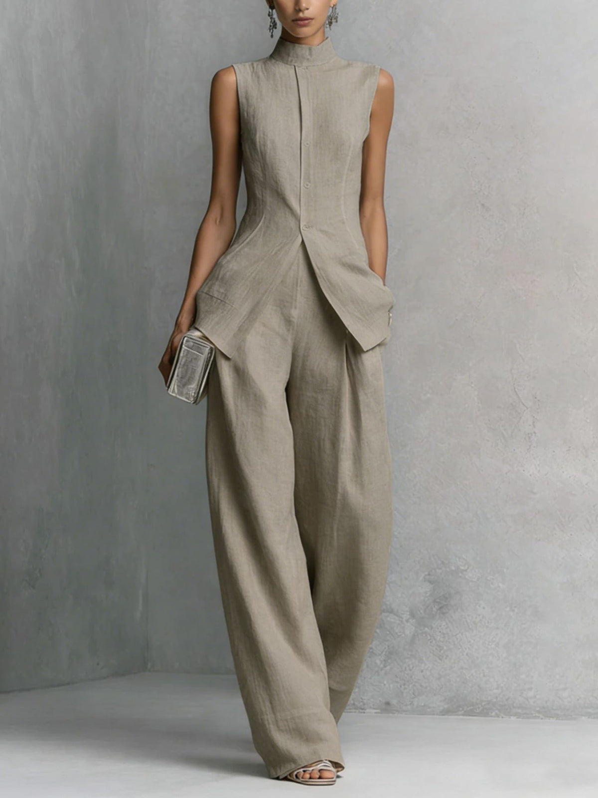 Drapey Sleeveless Top and Long Pants Set