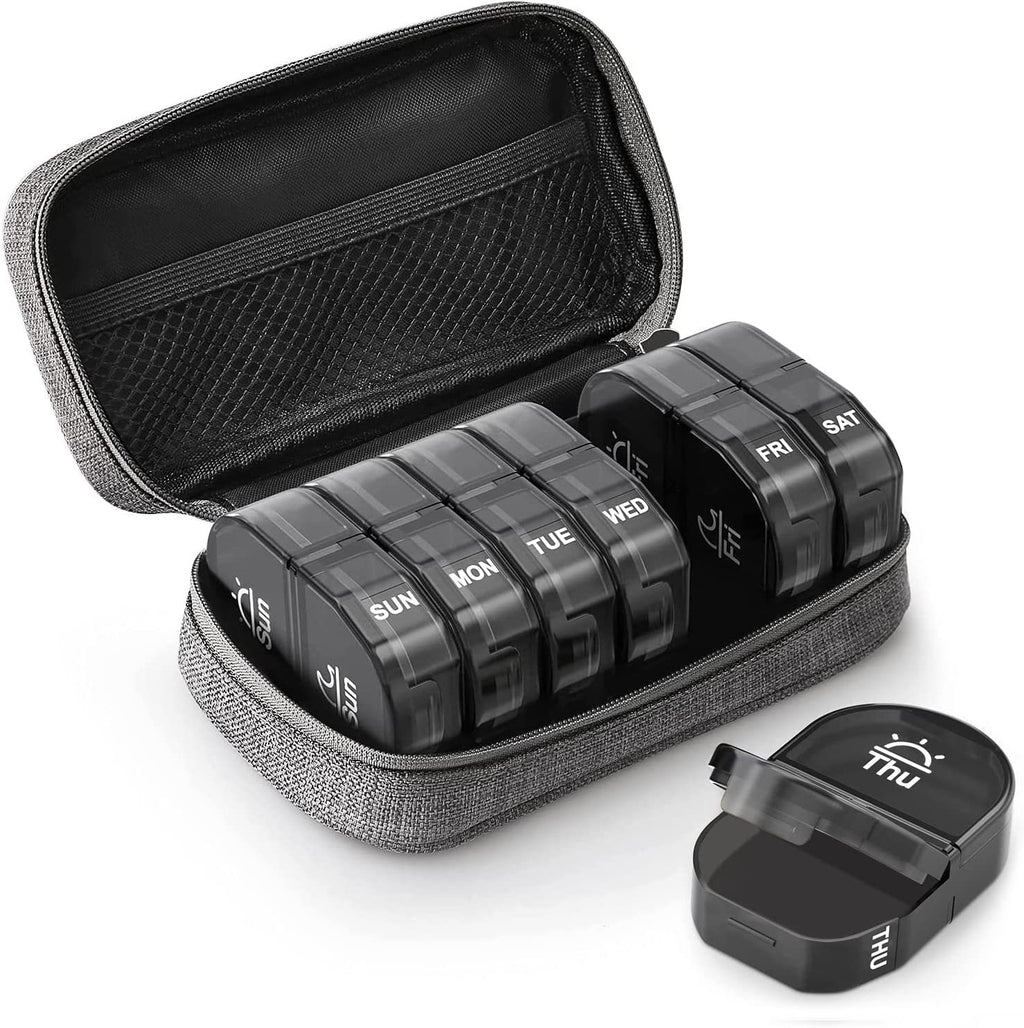 14 Compartment Weekly Pill Organizer with Leather Case