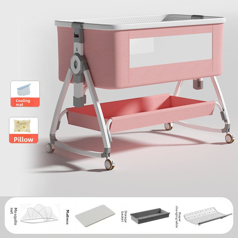 Baby Crib Multifunctional Mobile Foldable Changing Table Splicing Large Bed
