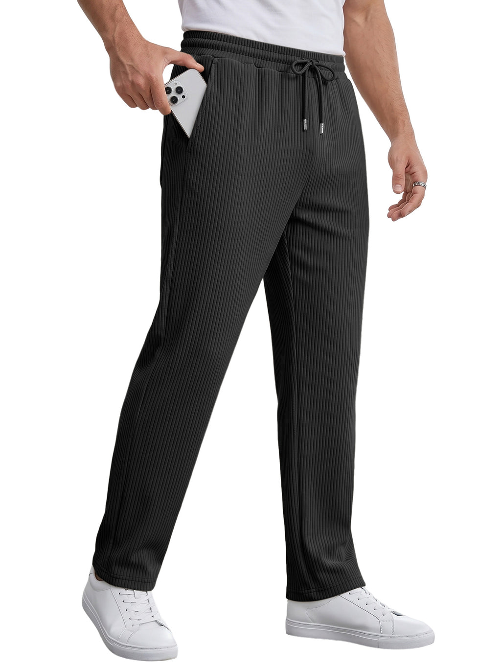 Men's Striped High Waist Wide Leg Straight Pants Casual Trousers