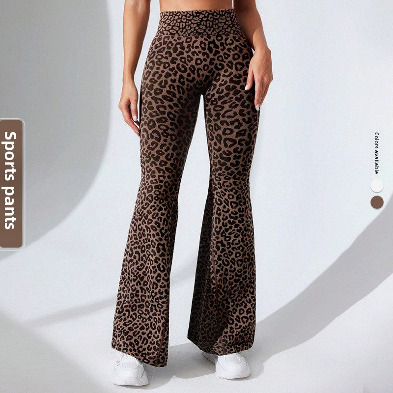 Women's High-Waisted Leopard Print Flared Yoga Pants