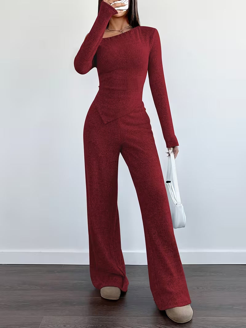 Women One Shoulder Knitted Top and Pants