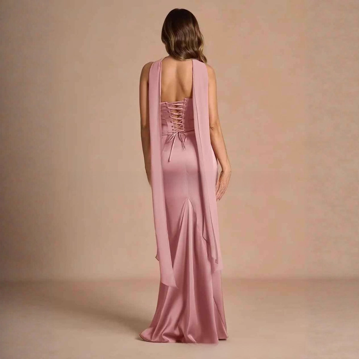Women's Halter Neck Satin Fishtail Long Evening Dress