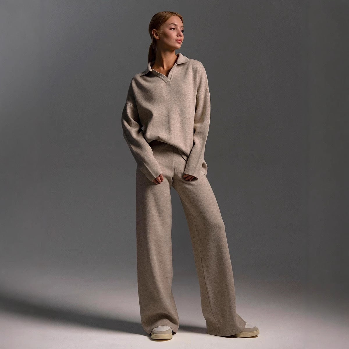 Women's casual long-sleeved solid-color sports outfit