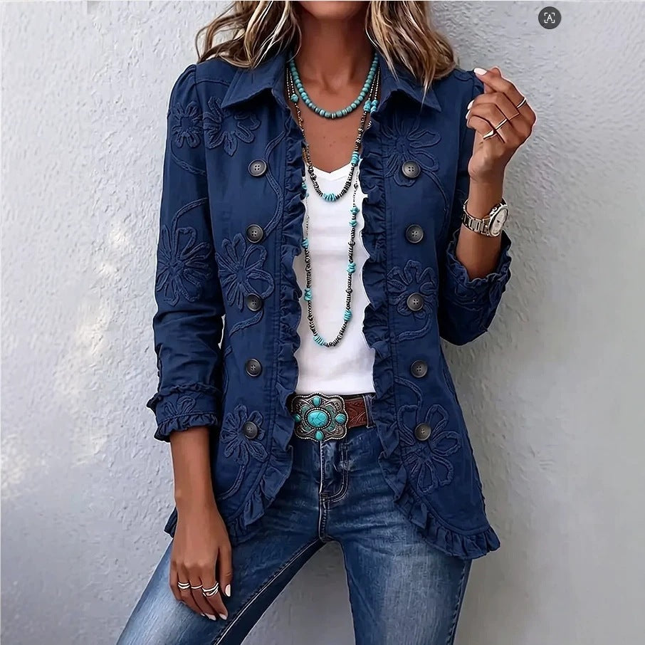 Women's Floral Print Slim-Fit Double-Breasted Jacket