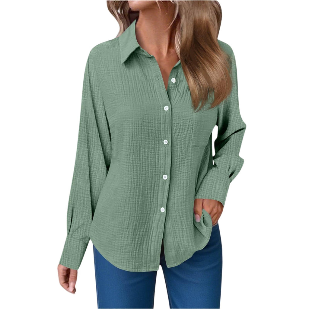 Solid Color Soft Cotton and Linen Casual Shirt Sleeve Button Long Sleeve Shirt