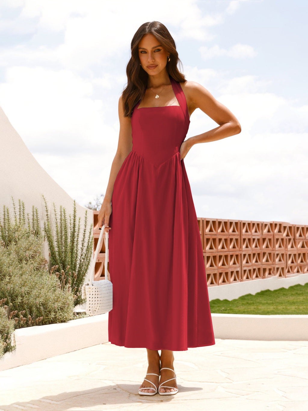 Elegant Square Neck Backless Dress