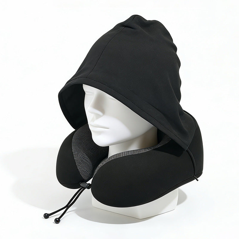U-Shaped Hooded Travel Pillow with Memory Foam