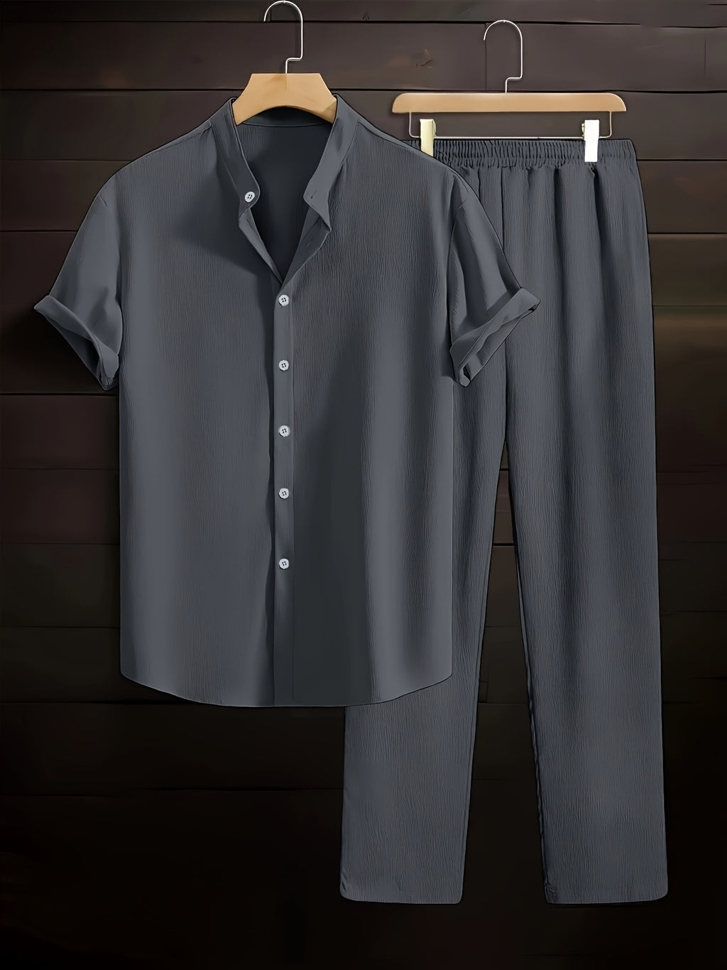 Mens Wrinkle Texture Shirt and Pants Set