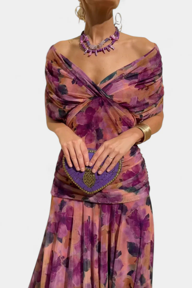 New spring/summer lace printed strapless dress
