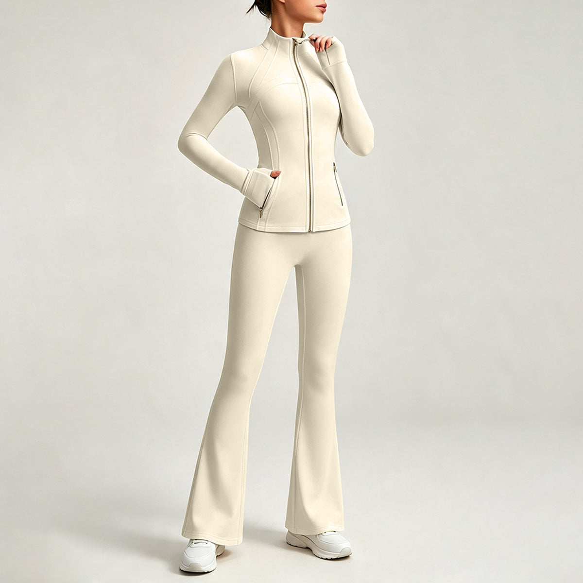 Double-Sided Brushed Yoga Set for Women Stand-Collar Slim-Fit Jacket High-Waist Flared Pants