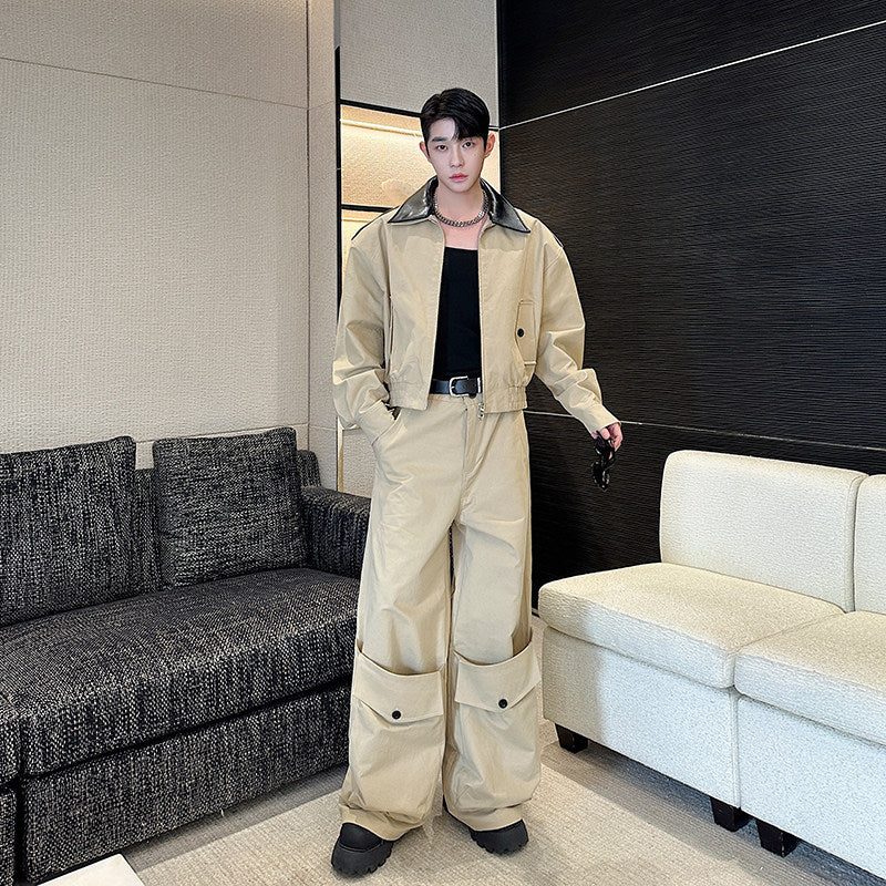 Lapel Jacket and Wide-Leg Pants Set