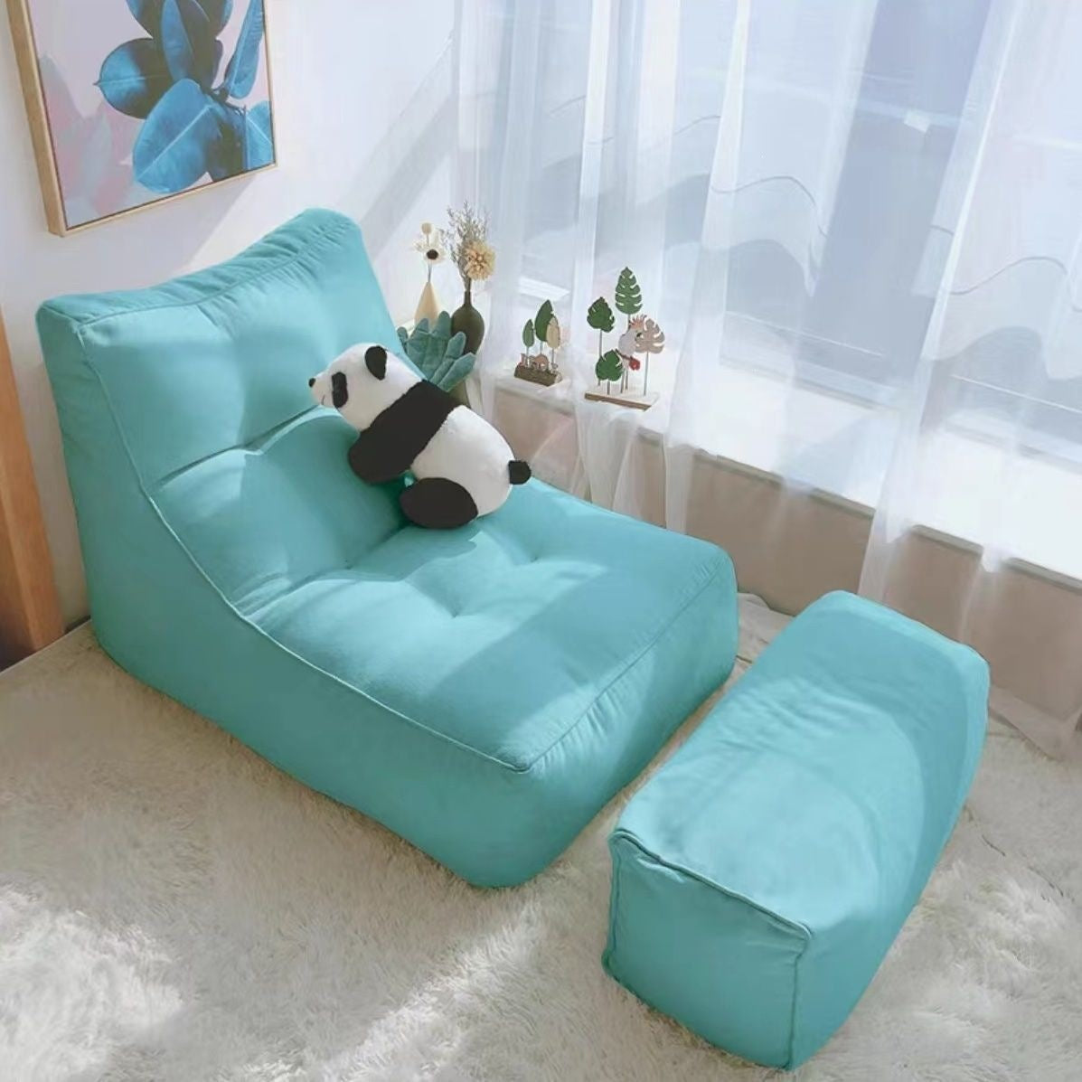 Single Leisure Chair Floor Lounge Bean Bag Tatami Lazy Sofa with Footrest