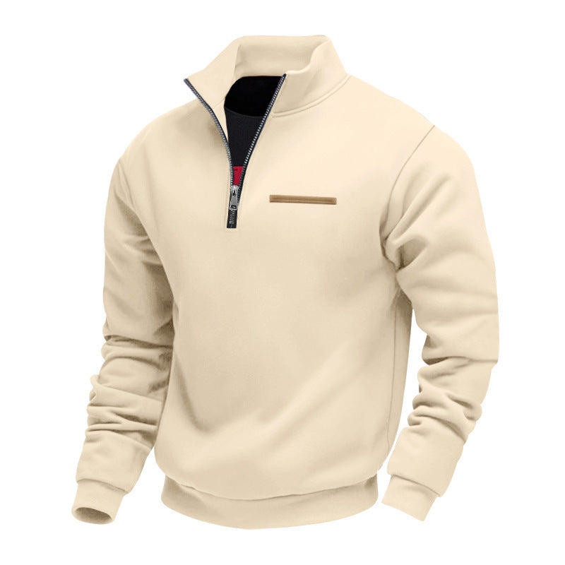 Heavyweight Stand-Up Collar Contrast Stripe Sports Sweatshirt
