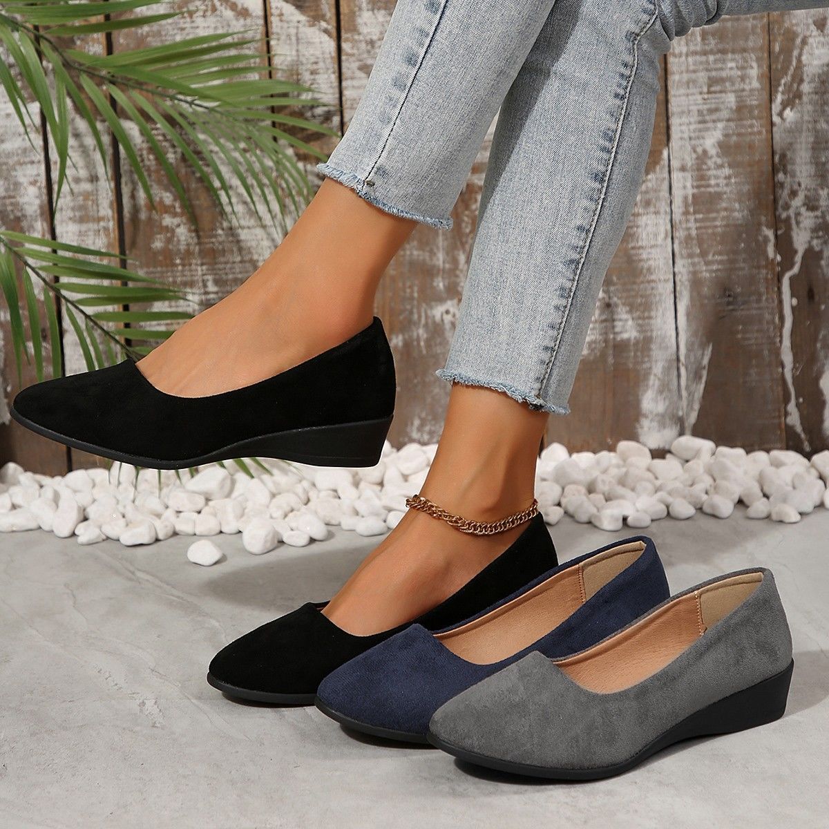 Womens Pointed Toe Wedge Casual Shoes
