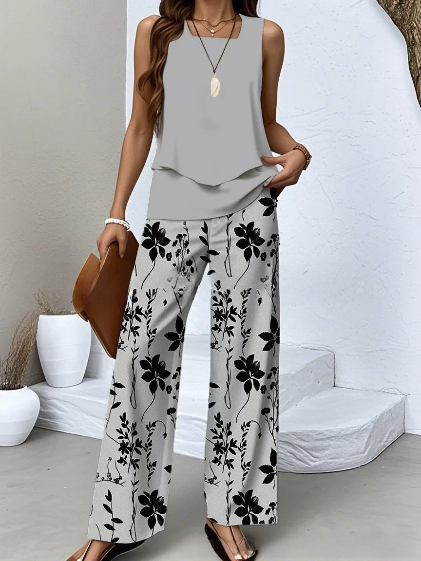 Womens Sleeveless Double-Layer Vest Top and Pants Set