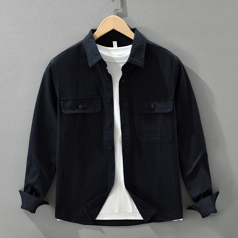 Mens Japanese Retro Workwear Long Sleeve Cotton Shirt Casual Loose Top
