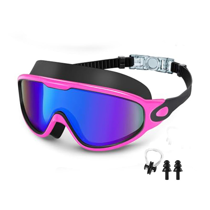 Large Frame Anti-Fog Swimming Goggles with Earplugs