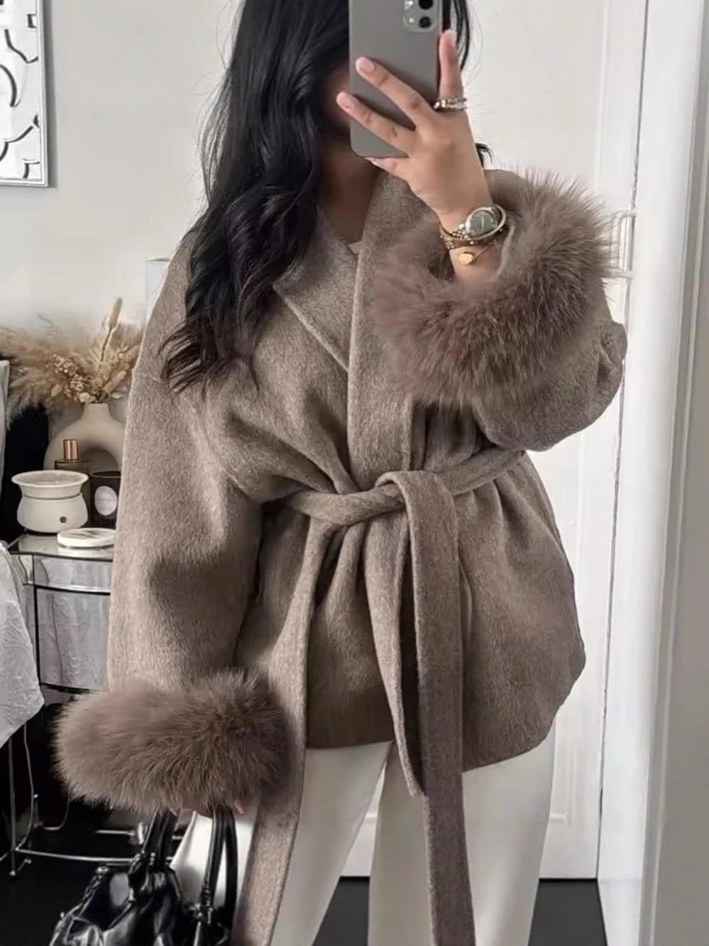 Wool coat, short-style overcoat