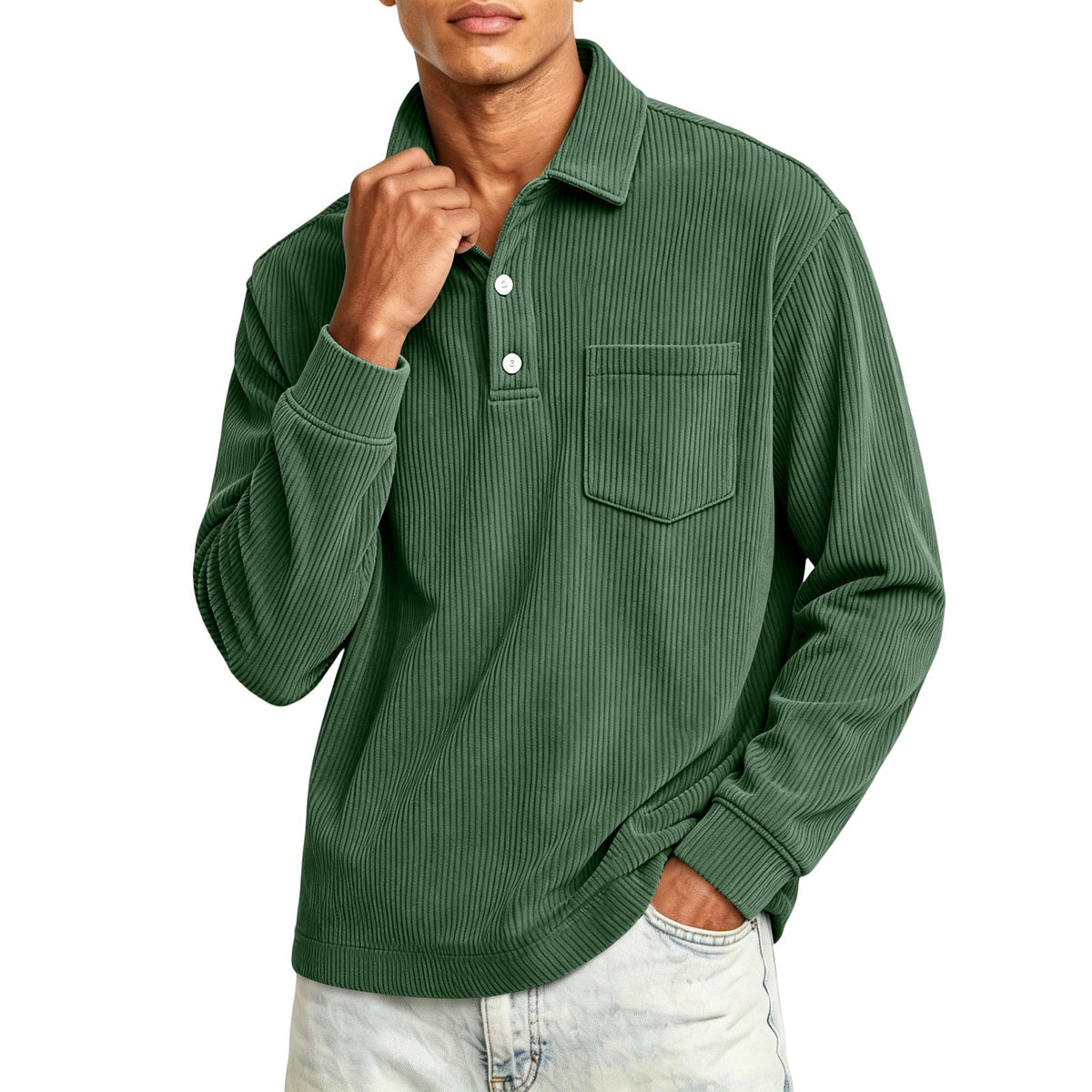 Men's Corduroy Shirt Long Sleeve Button Down Top