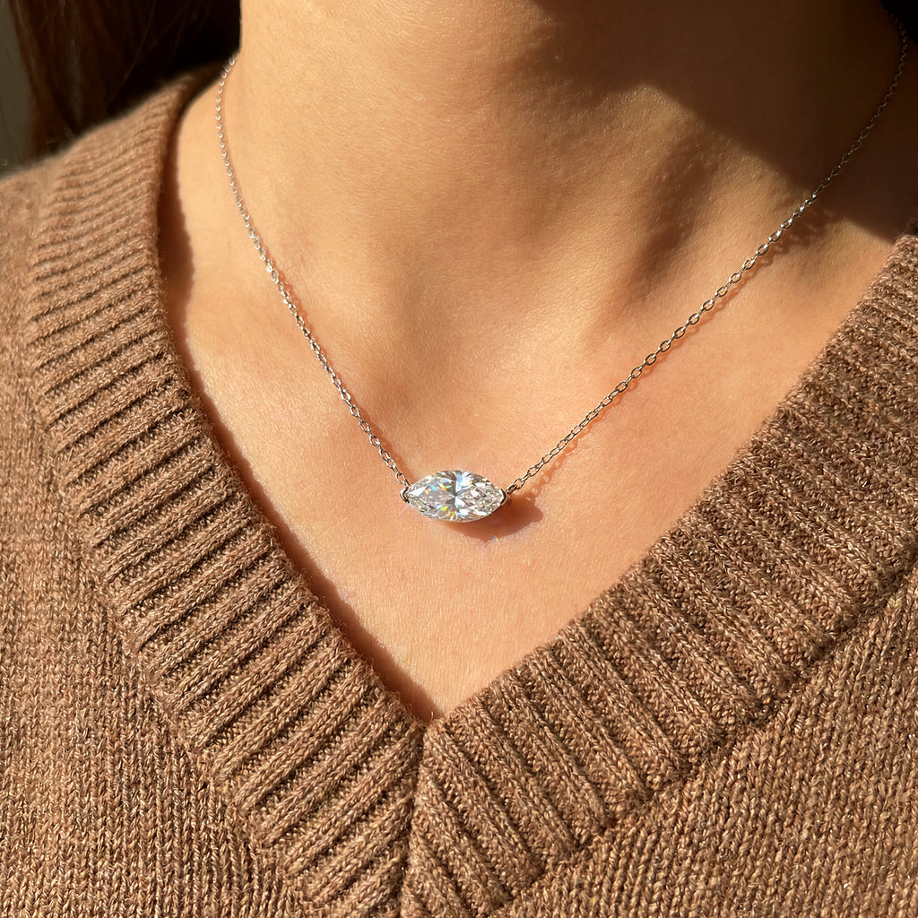 S925 Silver Marquise Moissanite Necklace with Pt950 Plating