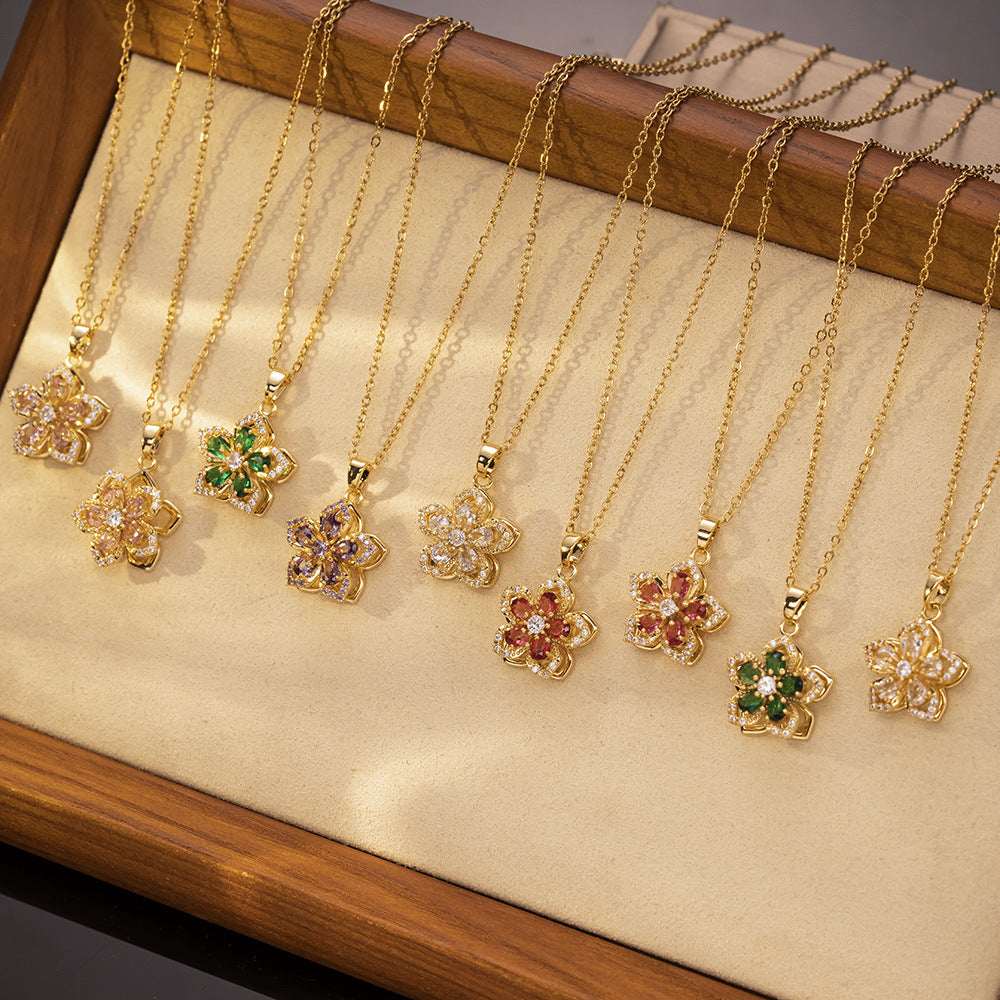 Rotating Bauhinia Flower Zircon Necklace