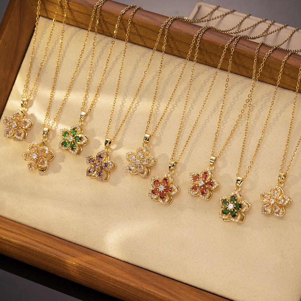 Rotating Bauhinia Flower Zircon Necklace