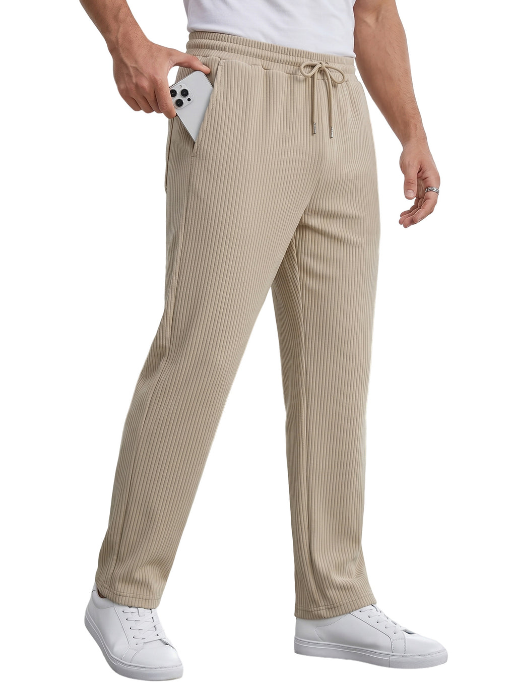 Men's Striped High Waist Wide Leg Straight Pants Casual Trousers