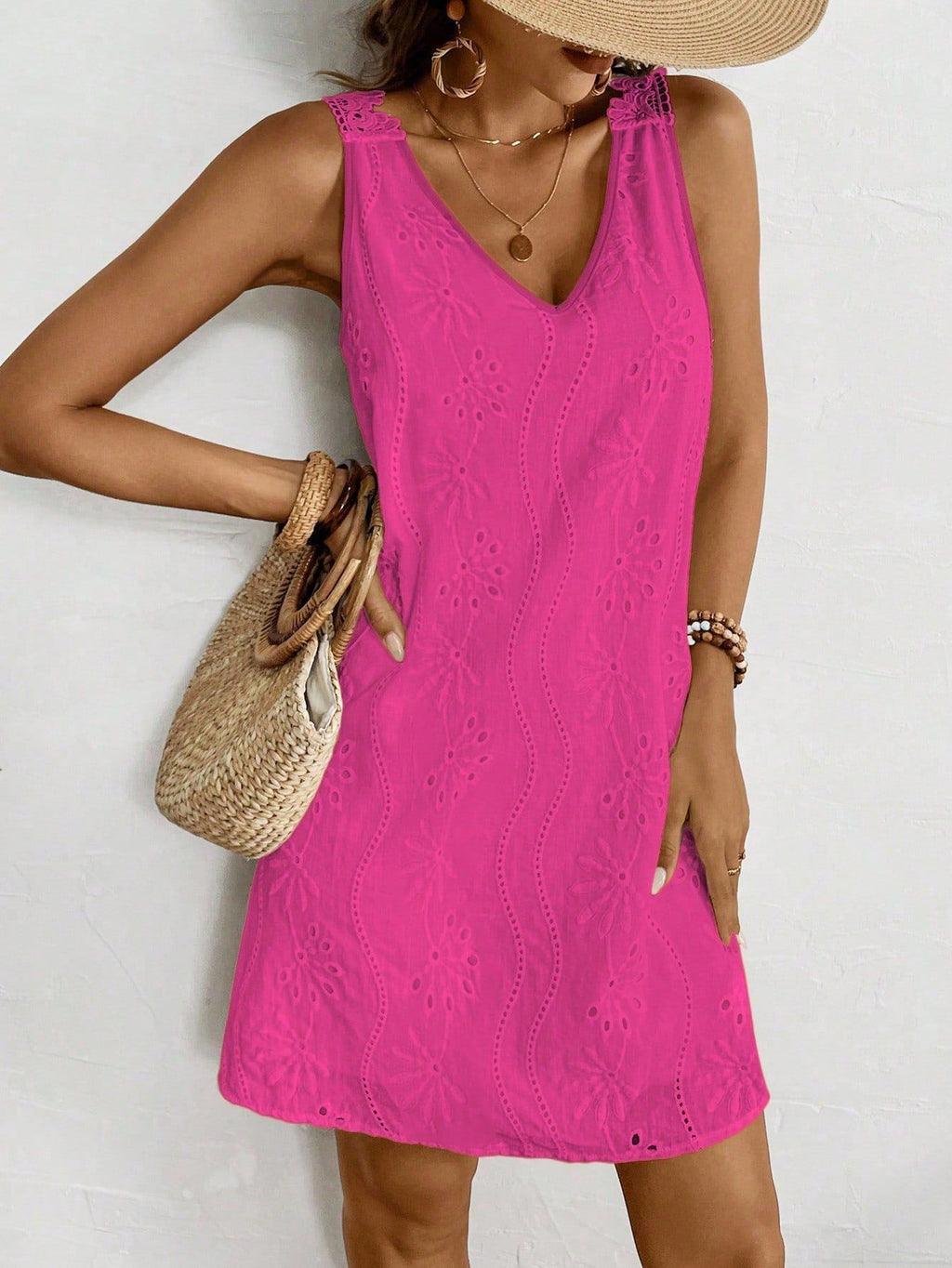 Women's Cotton Backless V-Neck Lace Dress